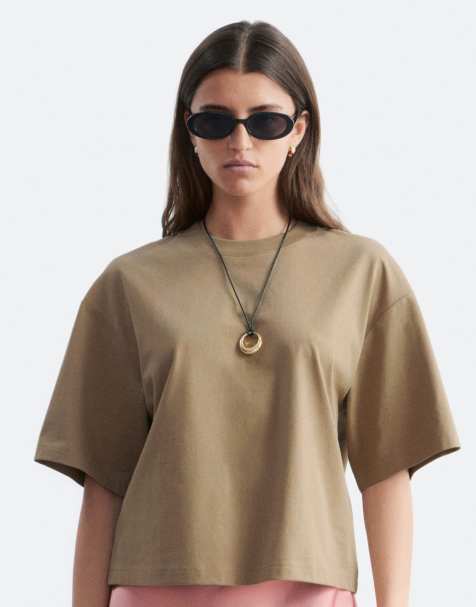 & Other Stories - Mørk beige oversized T-shirt i firkantet pasform - view 1