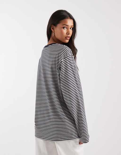 & Other Stories - Mørkeblå stribet og oversized T-shirt med lange ærmer, 4 af 4