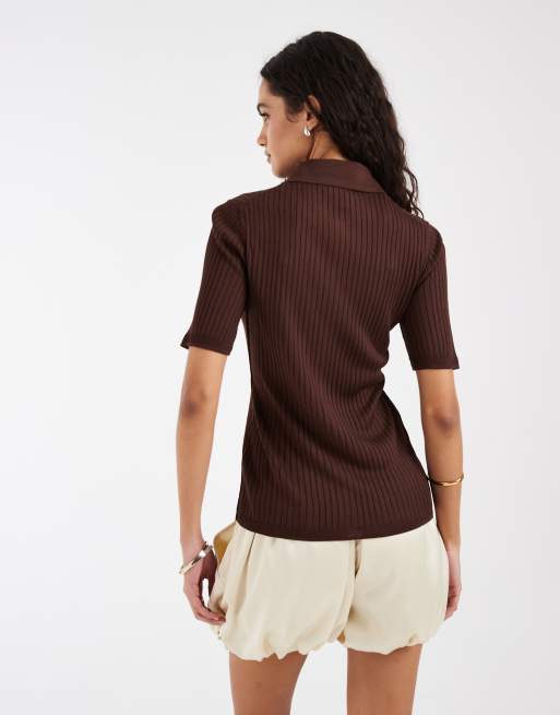 & Other Stories - Mørkebrun ribstrikket polotop , 4 af 4