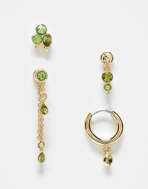 & Other Stories multi 4 pack of green neutral earrings in gold tone - view 1