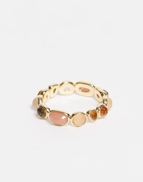 & Other Stories multi colour gemstone ring in dark orange - view 1