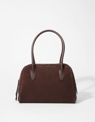 & Other Stories - Nano - Bowling-Tasche aus Wildleder in Dunkelbraun-Brown
