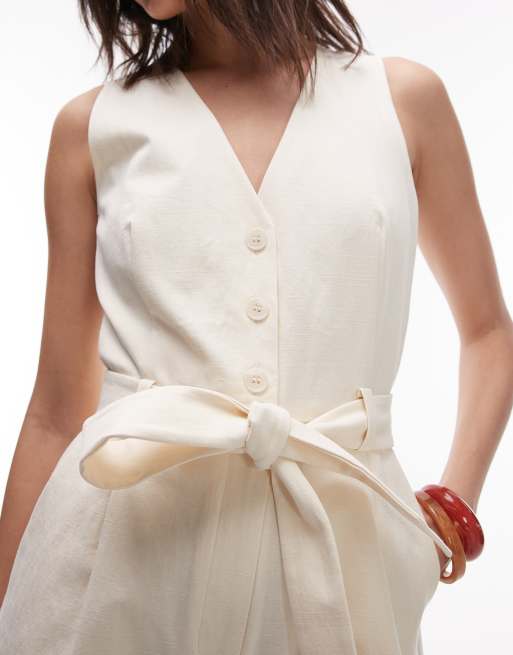 & Other Stories – Naturvit, figursydd playsuit med skärp och v-ringning, 4 av 4
