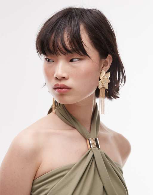 & Other Stories – Neckholder-Maxikleid aus Jersey in Khaki mit Metallspange , 3 von 4
