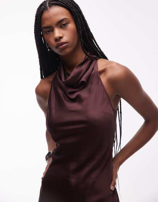 & Other Stories – Neckholder-Maxikleid aus Satin in Schokobraun , 4 von 4