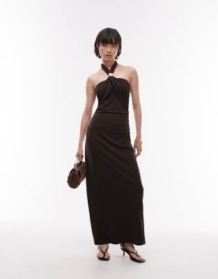 & Other Stories - Neckholder-Maxikleid in Braun aus Jersey mit Metallspange