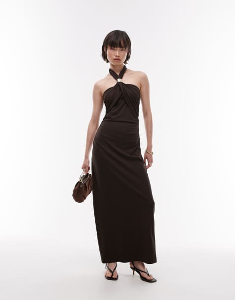 & Other Stories – Neckholder-Maxikleid in Braun aus Jersey mit Metallspange - view 1