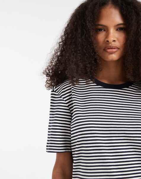 & Other Stories – Niebieski pudełkowy T-shirt oversize w paski - view 1