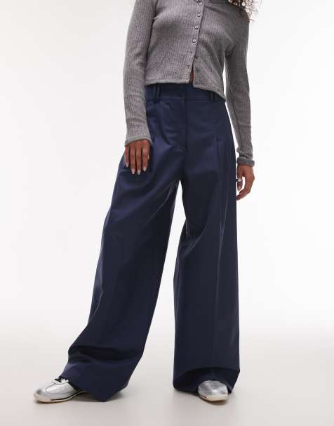 & Other Stories relaxed wide leg tailored trousers with pleat front in blue