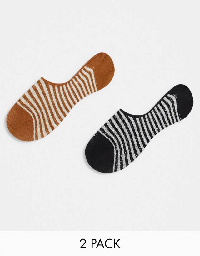 & Other Stories - no show socks 2-pack in black & brown stripes