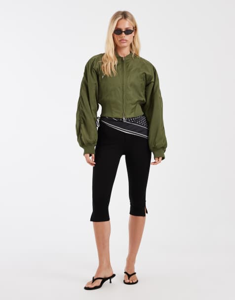 & Other Stories nylon light weight bomber jacket in green - view 1