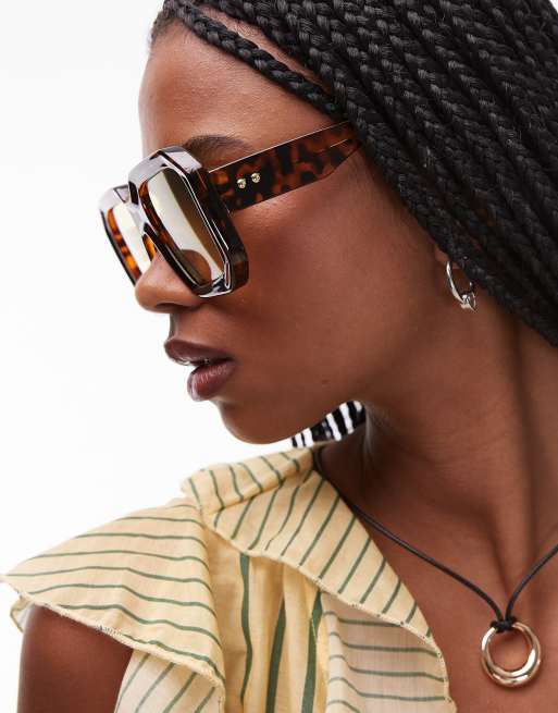 & Other Stories - Occhiali da sole aviatore oversize squadrati marrone tartarugato, 3 di 3