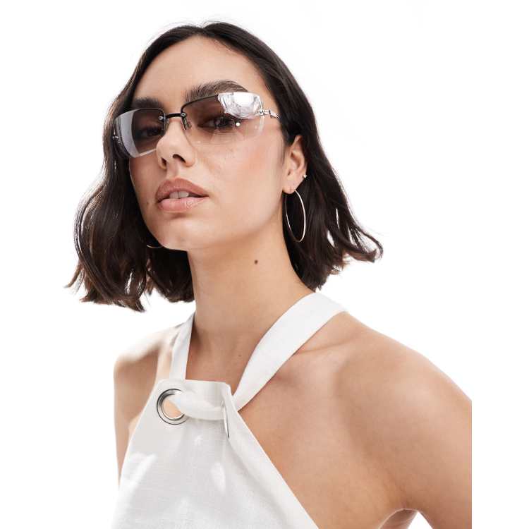 Other Stories Occhiali da sole senza bordo rettangolari bianchi sfumati ASOS