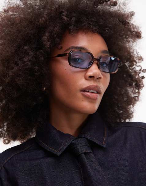 & Other Stories - Occhiali da sole squadrati marrone tartarugato con lenti colorate blu - view 1