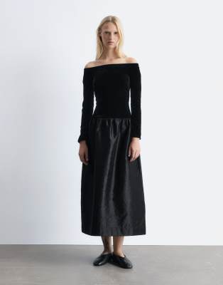 & Other Stories Off Shoulder Maxi Dress With Peplum Hem In Black