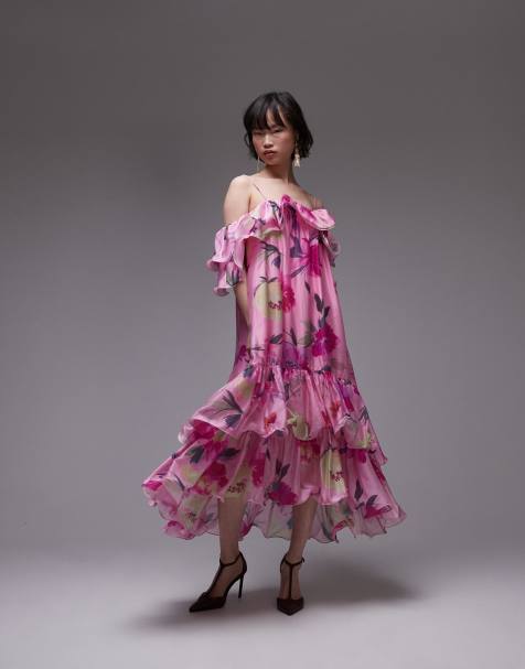 & Other Stories off shoulder ruffle midaxi dress in pink floral print - view 1