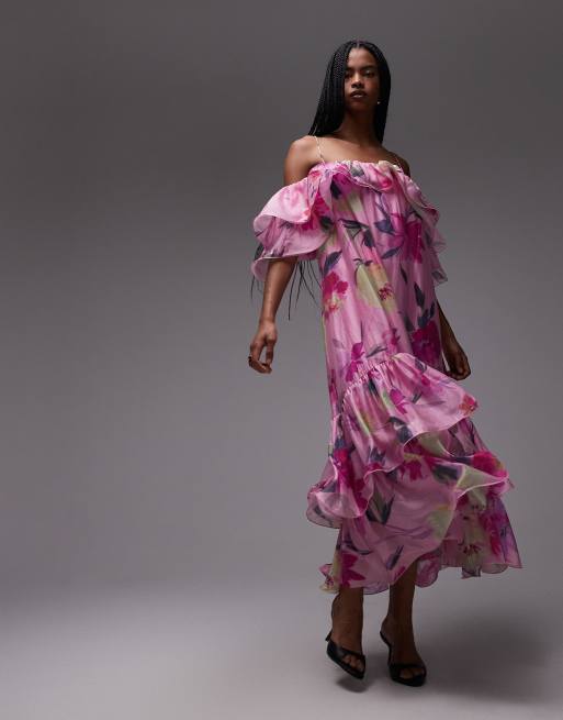 off the shoulder velvet maxi dress HAPPY CLOTHING OFF-SHOULDER VELVET PETAL MAXI DRESS IN RED