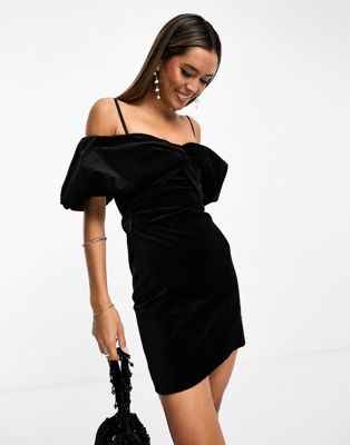 Other Stories &  Off-shoulder Velvet Mini Dress In Black