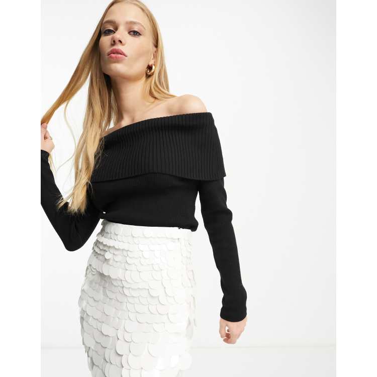 Other Stories off the shoulder ribbed knitted top in black ASOS