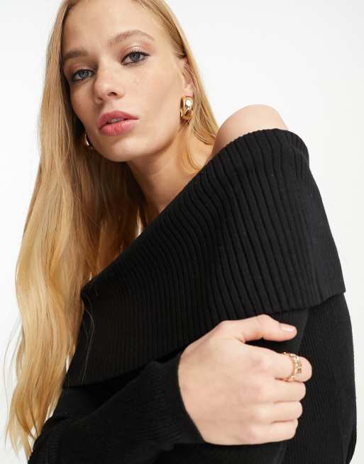 Other Stories off the shoulder ribbed knitted top in black ASOS