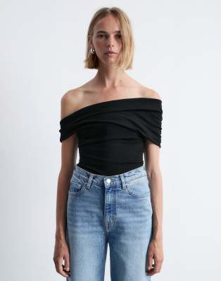 & Other Stories Off The Shoulder Ruched Top In Black