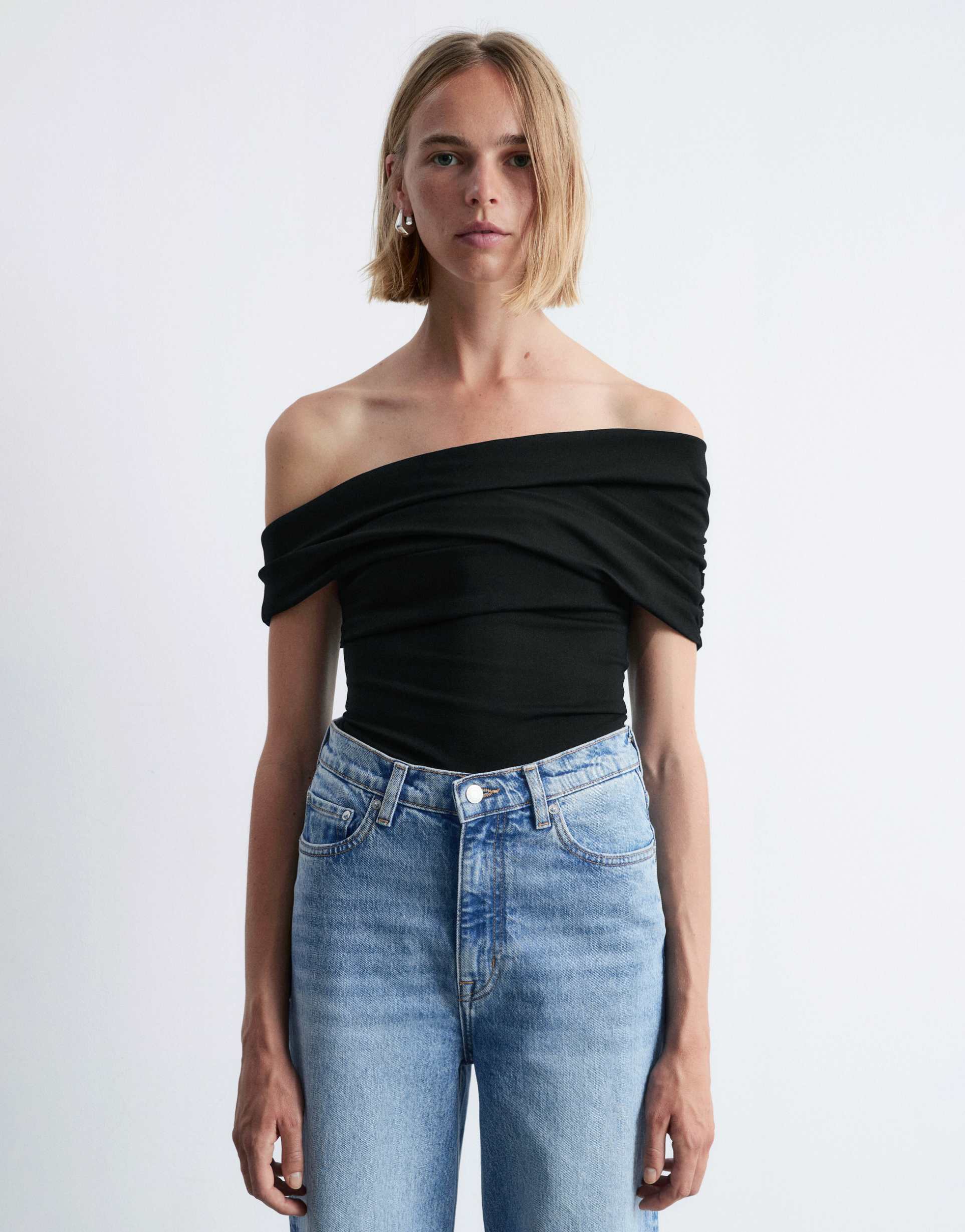 & other stories off the shoulder ruched top in black