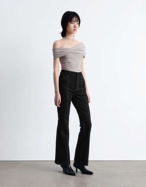 & Other Stories off the shoulder ruched top in mole brown, 4 of 4