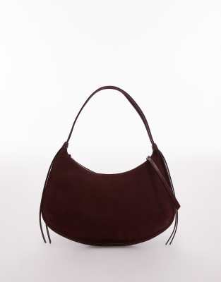 & Other Stories One Shoulder Curved Suede Tote Bag With Leather Fringe Trims In Red
