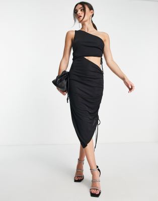Other Stories One Shoulder Cut Out Side Midi Dress In Black