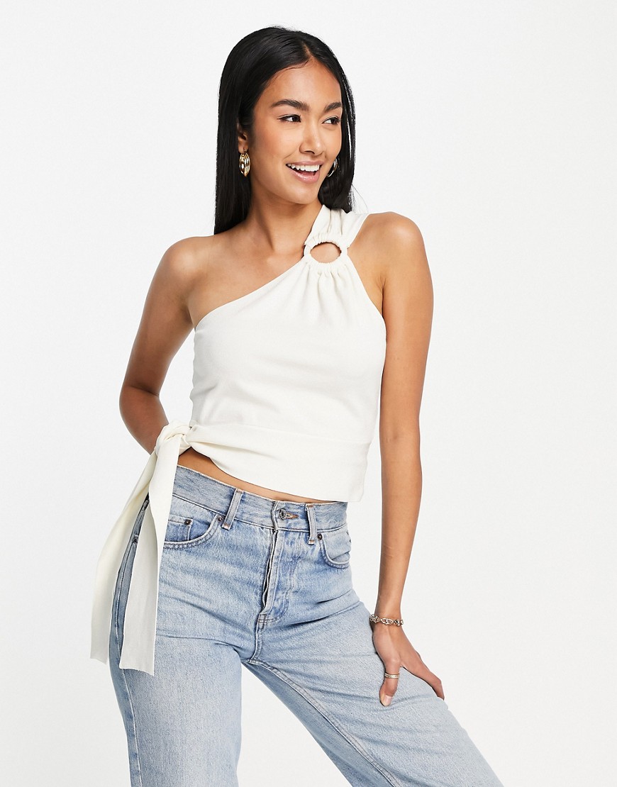 & Other Stories one shoulder knit top with ring detail in white