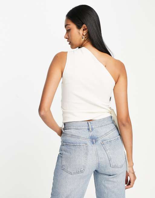 Other Stories one shoulder knit top with ring detail in white