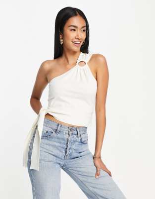 & Other Stories & Other Stories one shoulder knitted top with ring detail in white