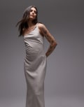 [Other Stories] & Other Stories one shoulder linen midi dress with twisted strap detail in vintage white 34 Vintage white
