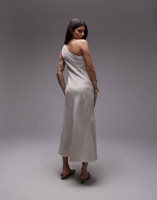 & Other Stories one shoulder linen midi dress with twisted strap detail in  vintage white | ASOS