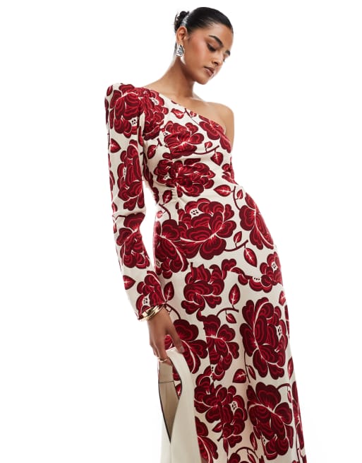 Other Stories one shoulder long sleeve midaxi dress with asymmetric hem in bold floral print ASOS