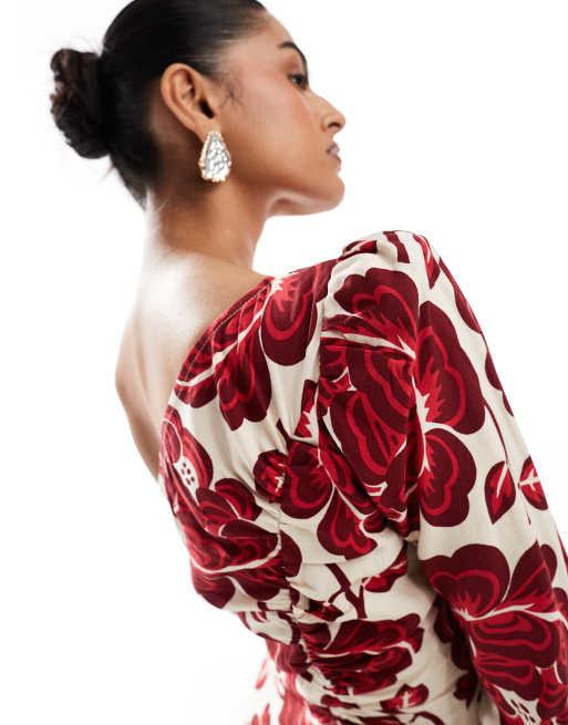 Other Stories one shoulder long sleeve midaxi dress with asymmetric hem in bold floral print ASOS