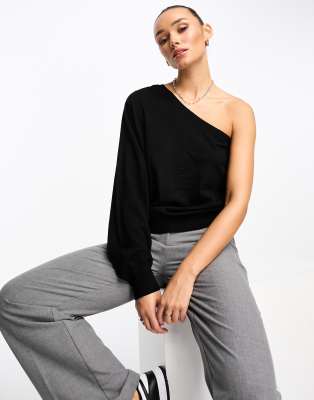 & Other Stories & Other Stories one shoulder merino wool jumper in black
