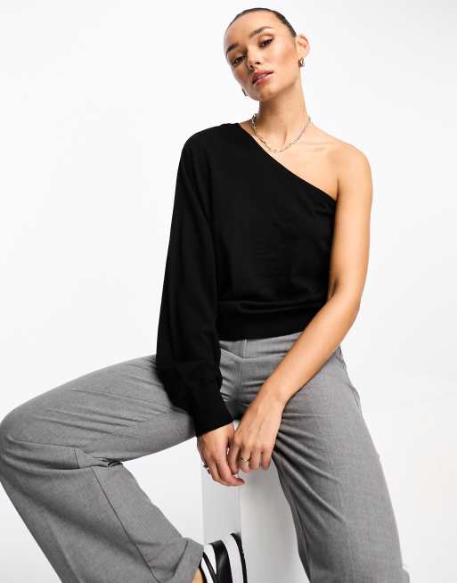 Other Stories one shoulder merino wool jumper in black ASOS