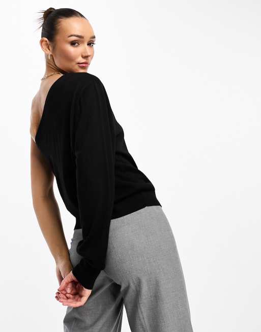 & Other Stories one shoulder merino wool sweater in black