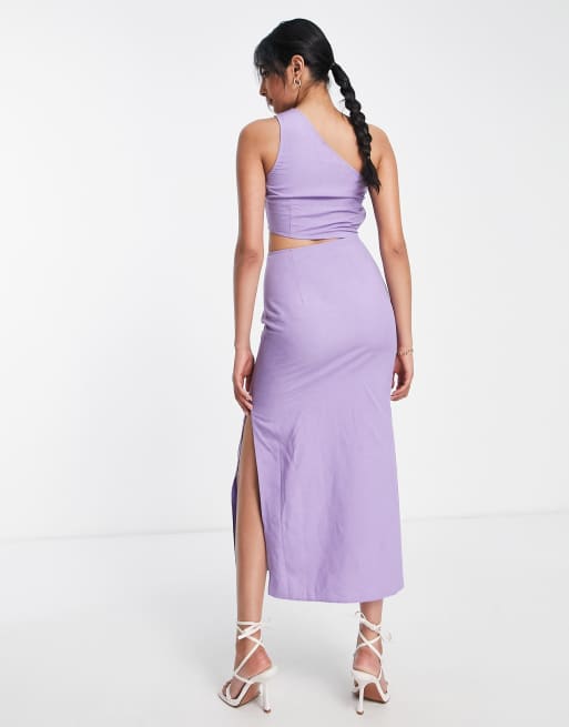 Purple midi one shoulder dress with small cut out and split