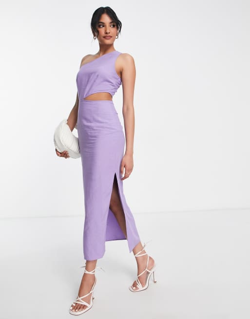 One-shoulder cutout silk midi dress in purple - The Sei