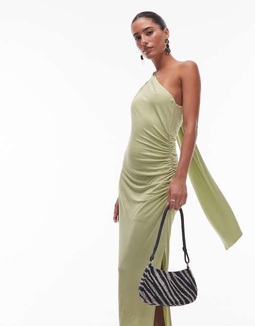 & Other Stories one shoulder midi dress with drape detail in green, 4 of 4