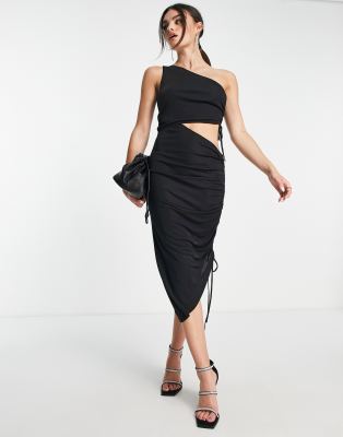 & Other Stories - One-Shoulder-Midikleid in Schwarz mit seitlichem Cut-out