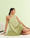 [Other Stories] & Other Stories one-shoulder mini dress with 3-D applique flowers-Green M GREEN