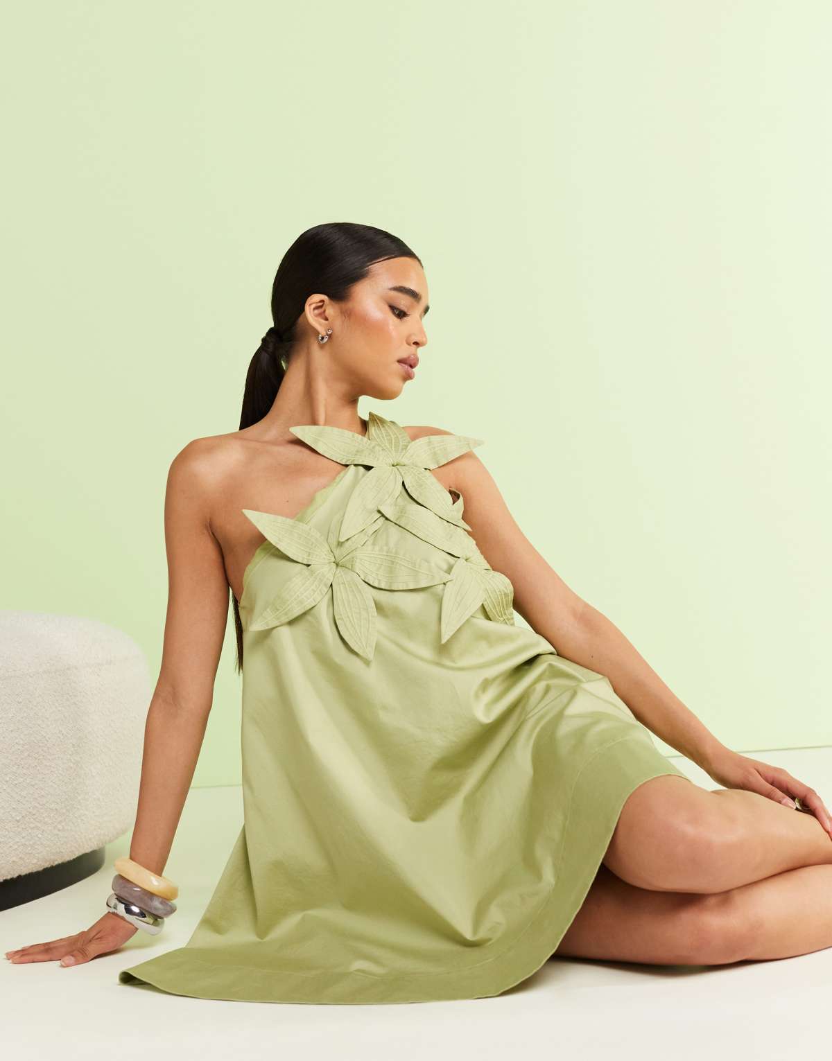 & Other Stories one shoulder mini dress with 3-D applique  flowers