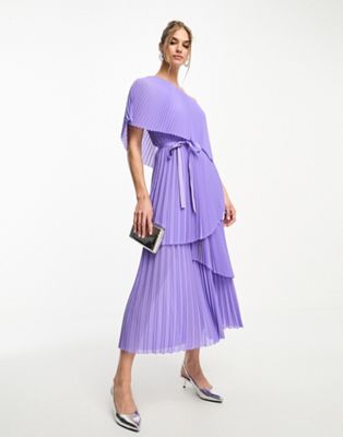 & Other Stories one shoulder plisse layered midaxi dress in purple