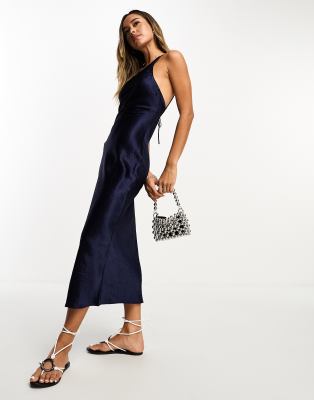 Shop Other Stories & &  One Shoulder Satin Midi Dress In Navy