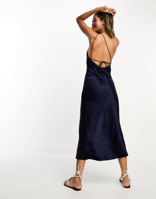  & Other Stories one shoulder satin midi dress in navy