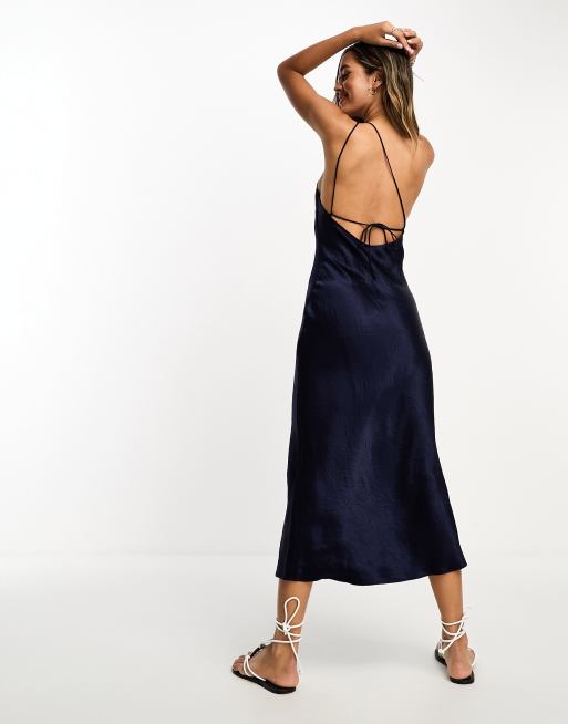 Navy satin clearance midi dress