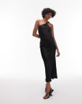 [Other Stories] & Other Stories one-shoulder satin midi dress with twisted strap detail in black-Brown 34 BROWN